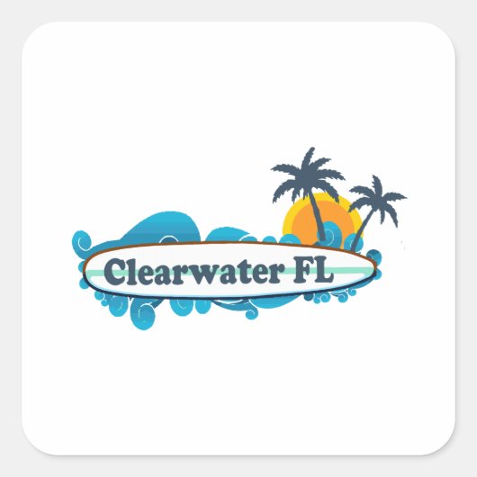 Clearwater Florida - Surfデザイン。 スクエアシール (正面)