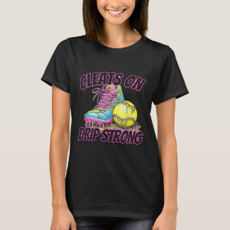 Cleats On Drip Strong Softll Drip Softll Mom Retro Tシャツ