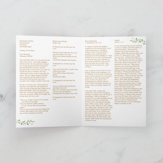 Clegant Catholic Wedding Program With Readings  プログラム (内部)