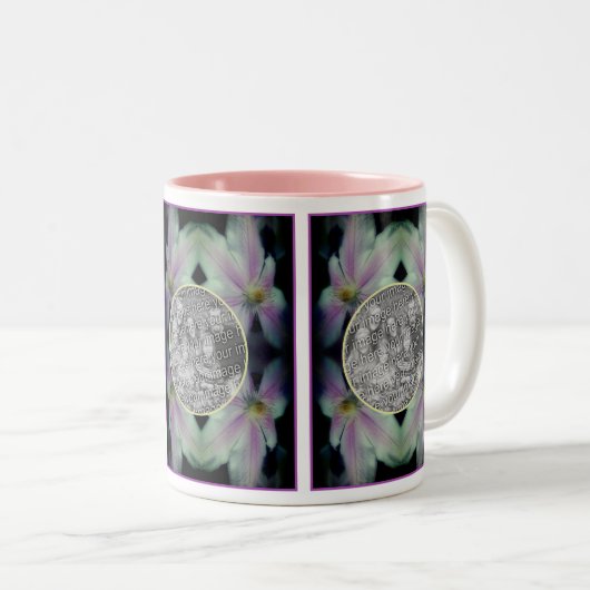 Clematisフラワー花びら抽象芸術写真の追加 ツートーンマグカップ (正面右)