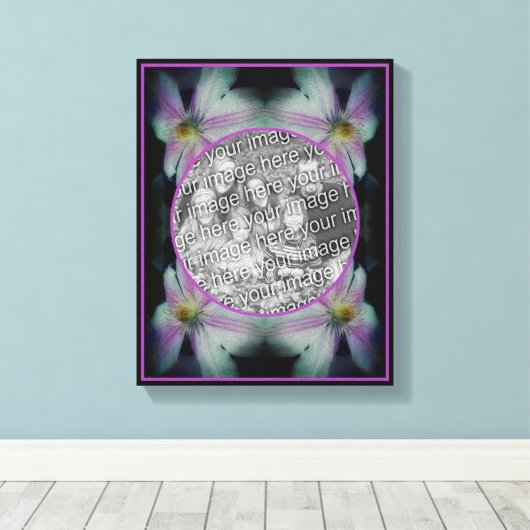 Clematis Flower花びらフレーム自分の写真を作成 キャンバスプリント (インサイチュ (ウッドフロア))