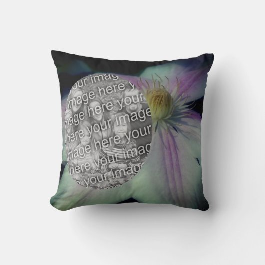 Clematis Flower花びらフレーム自分の写真を作成 クッション (正面)