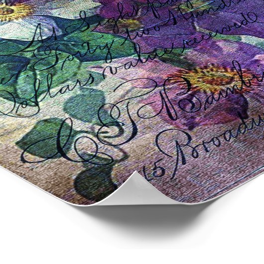 Clematis Flowering Vine Handwriting Grunge ポスター (角)