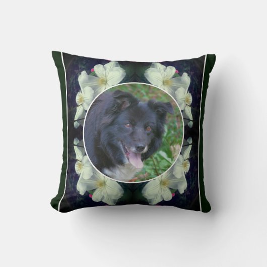 Clematis Flowersフレーム自分のペットの写真を作成 クッション (正面)