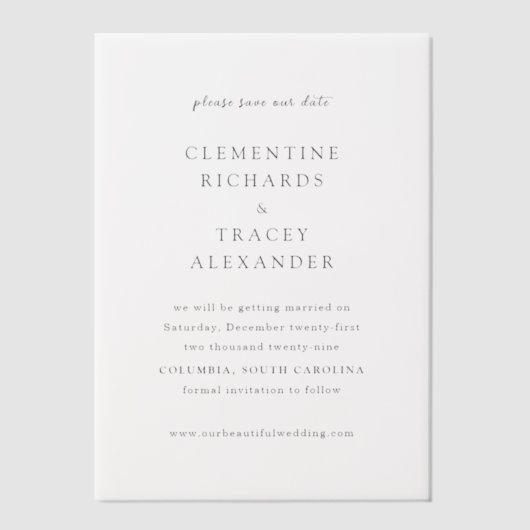 Clementine エレガントモダン Wedding Save the Date ベラム紙招待状 (正面)