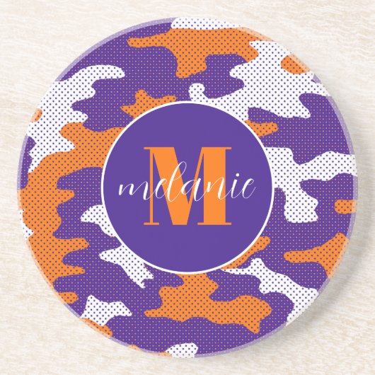 Clemson-Inspired Orange & Purple Tiger Camo コースター (正面)