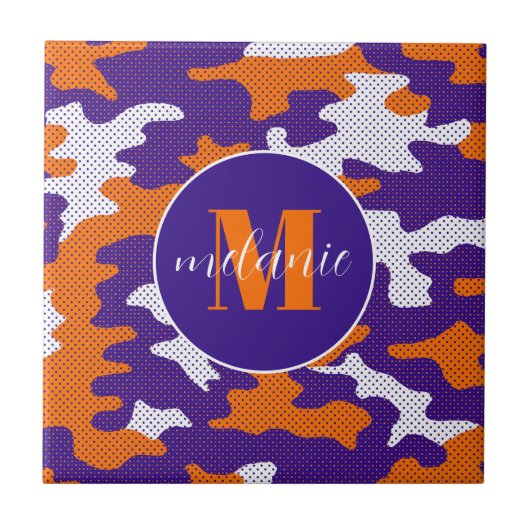 Clemson-Inspired Orange & Purple Tiger Camo タイル (正面)