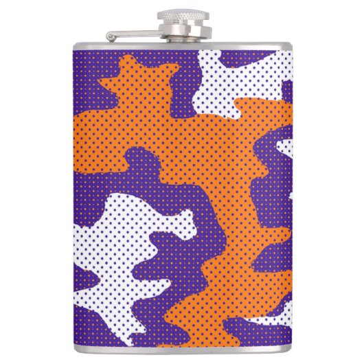 Clemson-Inspired Orange & Purple Tiger Camo フラスク (正面)