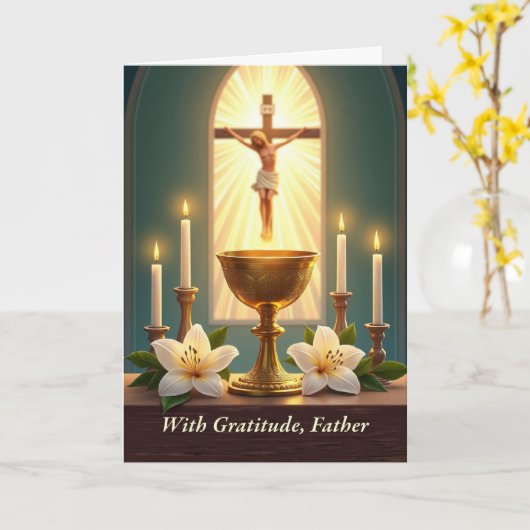 Clergy Appreciation Catholic Priest with Chalice カード (黄色い花)