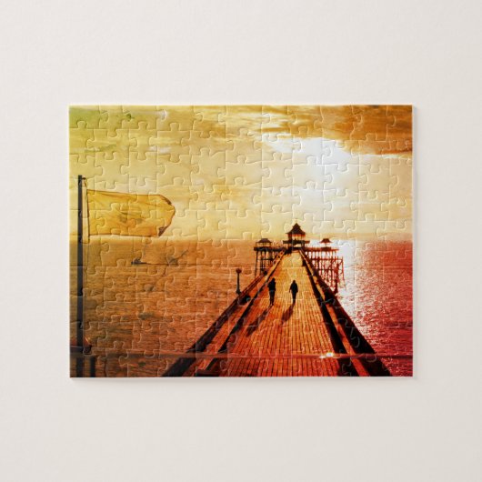 Clevedon Pier Red Sunset, Somerset，イギリス –  ジグソーパズル (横)