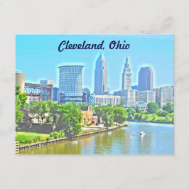 Cleveland, OH River View (絵を描 Effect)はがき ポストカード
