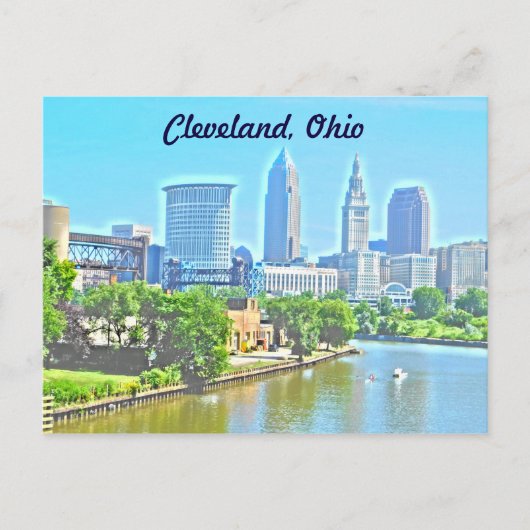 Cleveland, OH River View (絵を描 Effect)はがき ポストカード (正面)