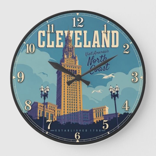 Cleveland Ohio ラージ壁時計 (正面)