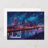 Cleveland Ohio Night River Art ポストカード (正面/裏面)