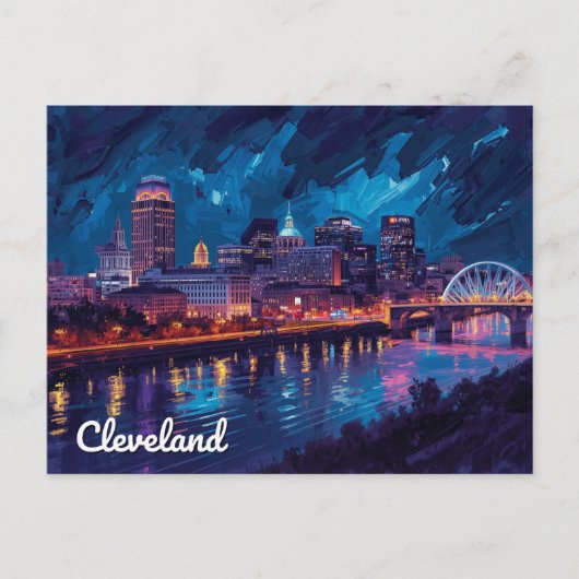 Cleveland Ohio Night River Art ポストカード (正面)