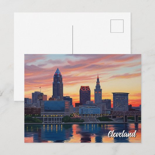 Cleveland Ohio Skyline Sunset ポストカード (正面/裏面)
