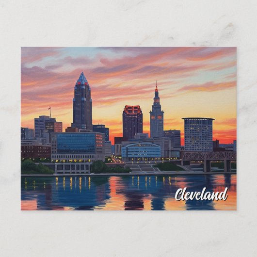 Cleveland Ohio Skyline Sunset ポストカード (正面)