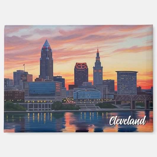 Cleveland Ohio Skyline Sunset マグネット (正面)