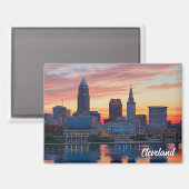 Cleveland Ohio Skyline Sunset マグネット (正面/裏面)