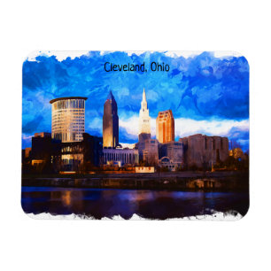 Cleveland Ohio USA水彩シティスケープ マグネット