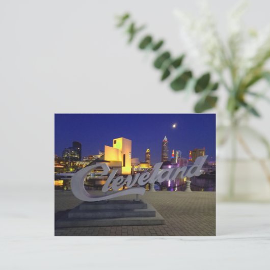 Cleveland script sign at night ポストカード (スタンド正面)