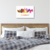 Cleveland skyline in watercolor キャンバスプリント (インサイチュ (寝室))