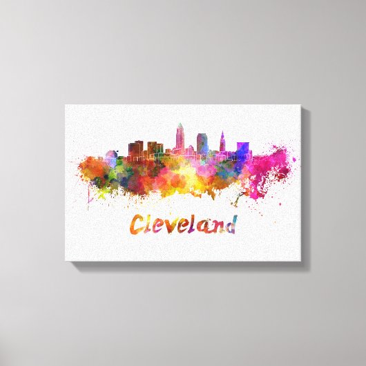 Cleveland skyline in watercolor キャンバスプリント (正面)