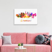 Cleveland skyline in watercolor キャンバスプリント (インサイチュ (リビング))