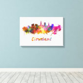 Cleveland skyline in watercolor キャンバスプリント (インサイチュ (ウッドフロア))