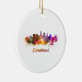 Cleveland skyline in watercolor セラミックオーナメント (右)