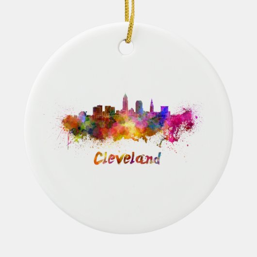 Cleveland skyline in watercolor セラミックオーナメント (正面)
