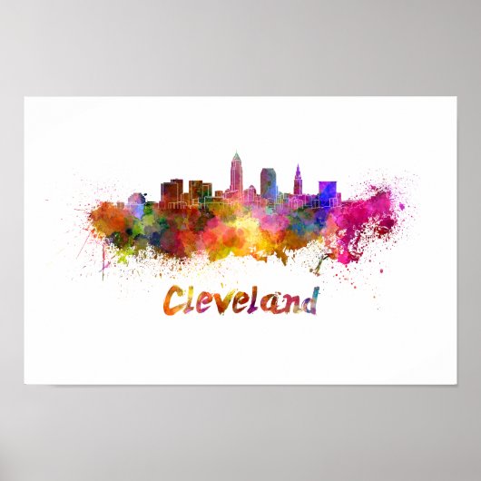 Cleveland skyline in watercolor ポスター (正面)