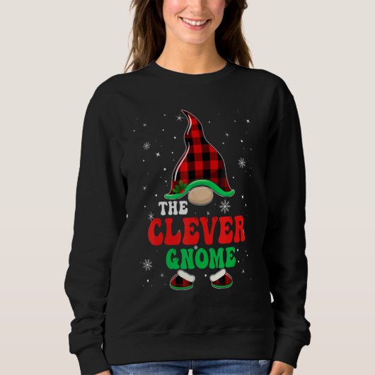 Clever Gnome Buffalo Plaid Matching Family Christm スウェットシャツ (正面)