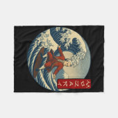 Clical Musician Mozart Ukiyo-e Surfing  フリースブランケット (正面(横))