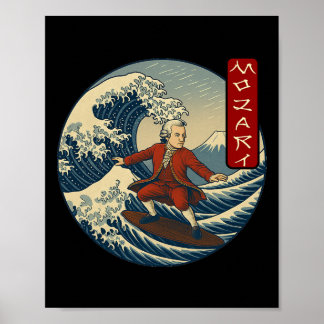 Clical Musician Mozart Ukiyo-e Surfing  ポスター