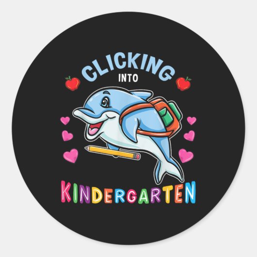 Clicking Into Kindergarten Dolphin Back To School  ラウンドシール (正面)