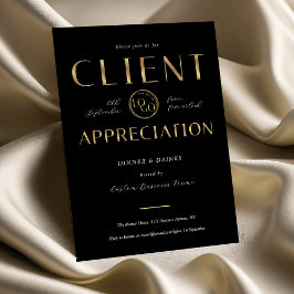 Client Appreciation Day Black & Gold Logo Company 招待状