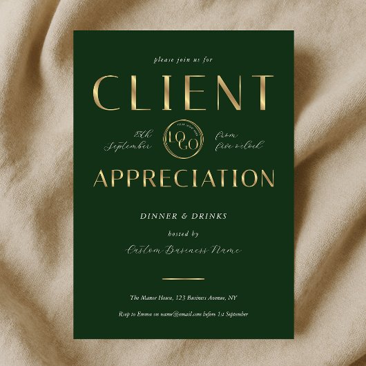 Client Appreciation Day Green & Gold Logo Company 招待状