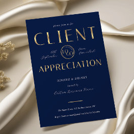 Client Appreciation Day Navy & Gold Logo Company 招待状