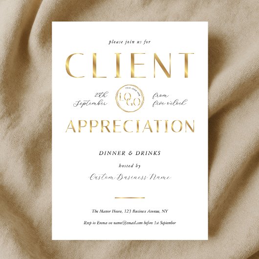 Client Appreciation Day White & Gold Logo Company 招待状