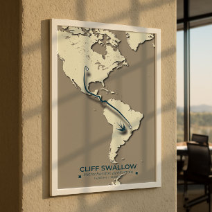 Cliff Swallow Migration Map – Minimalist Vintage ポスター
