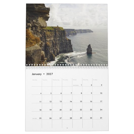 Cliffs of Moher  english カレンダー (1月 2027)
