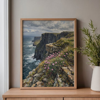 Cliffs of Moher Sea Pinks Thrift Art キャンバスプリント