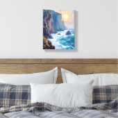 Cliffside Cove | Coastal Ocean Watercolor Painting キャンバスプリント (インサイチュ (寝室))