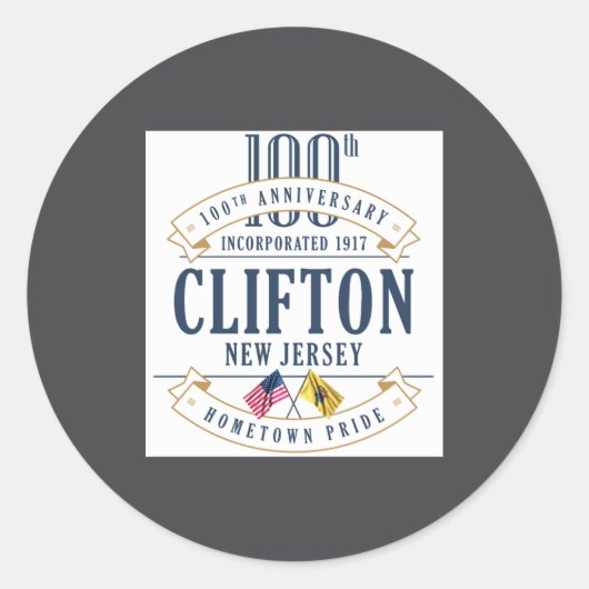 Clifton New Jersey 100th Anniv White _1  ラウンドシール (正面)