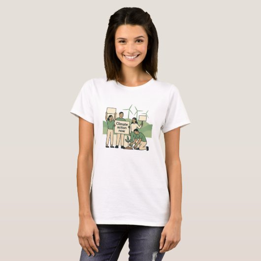 Climate Action Now Bold Green Protest Design Tシャツ (正面フル)