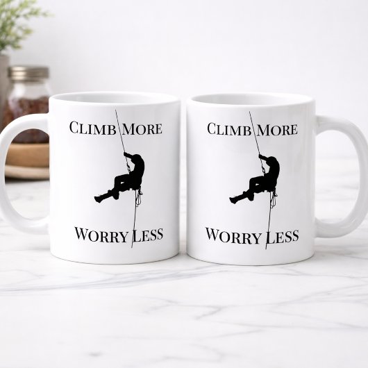 Climb More Worry Less Climbing Quote ジャンボコーヒーマグカップ