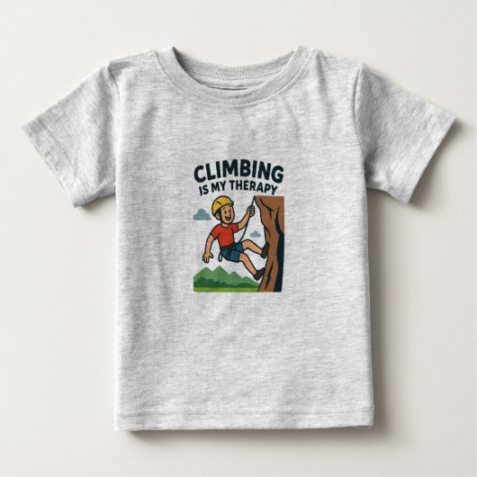 Climbing Is My Therapy Cartoon Rock Climber Design ベビーTシャツ (正面)