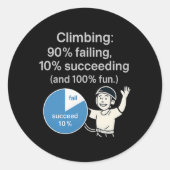 Climbing Pie Chart 90% Fail 10% Win Fun Graphic  ラウンドシール (正面)