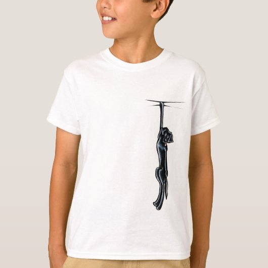 Clingy Black Lab Off-Reach Art™ Tシャツ (正面)